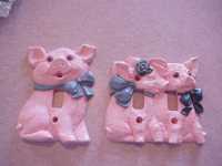 Beautiful Hand Painted Pink Pig variety of Single and Double Switch Plates 